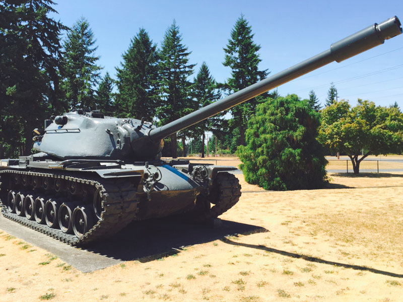 A US Army battle tank on display outside at the Lewis Army Museum.